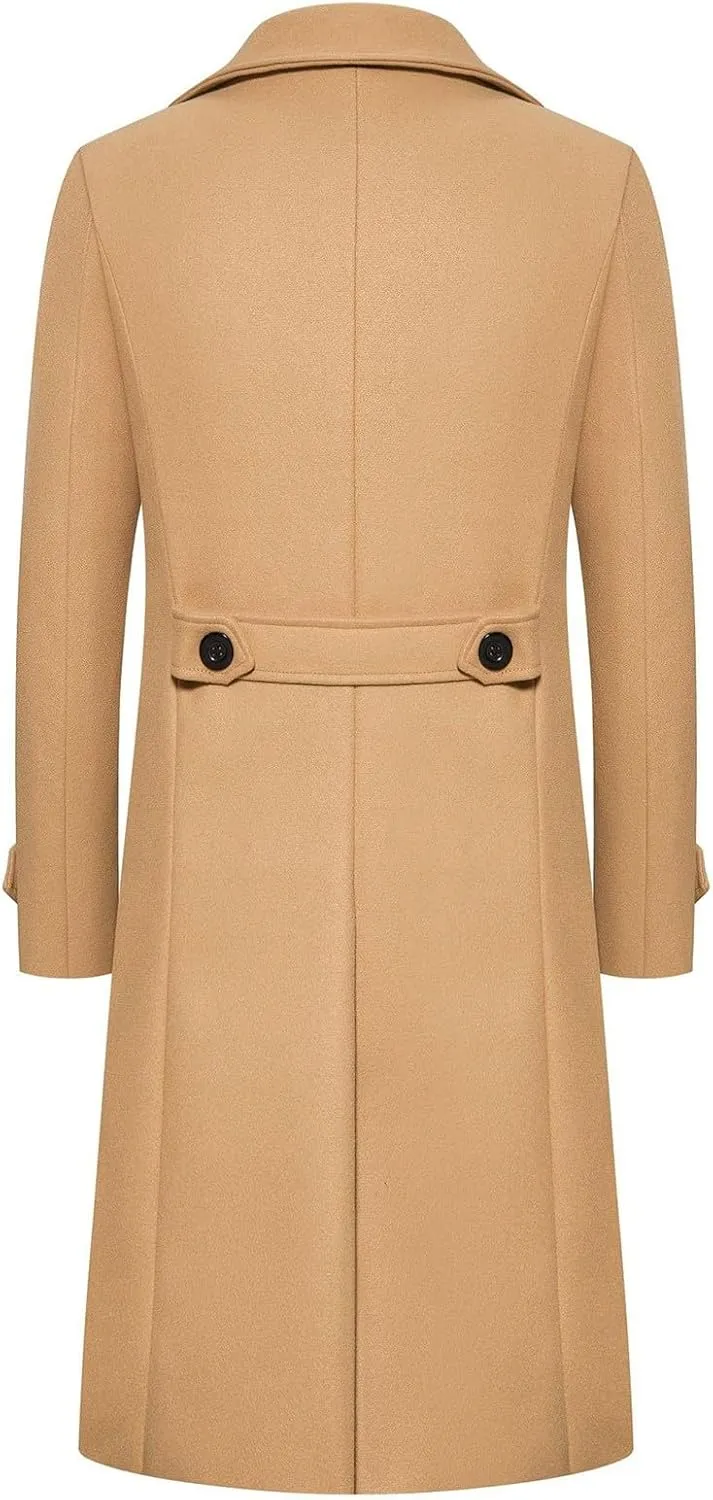 Men's Casual Notched Collar Peacoat Trench Classic Winter Overcoat with Pockets
