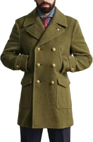 Mens Classic Pea Coat Classic Notched Lapels Double Breasted Overcoat Loose Fit Winter Warm Heavyweight Trench Coats