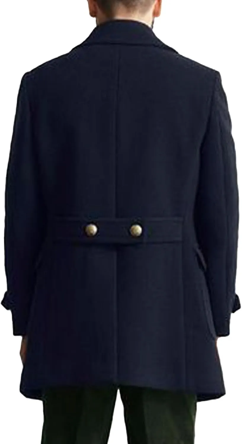 Mens Classic Pea Coat Classic Notched Lapels Double Breasted Overcoat Loose Fit Winter Warm Heavyweight Trench Coats