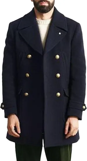 Mens Classic Pea Coat Classic Notched Lapels Double Breasted Overcoat Loose Fit Winter Warm Heavyweight Trench Coats