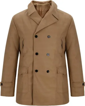 Mens Classic Pea Coat Classic Notched Lapels Double Breasted Overcoat Loose Fit Winter Warm Heavyweight Trench Coats