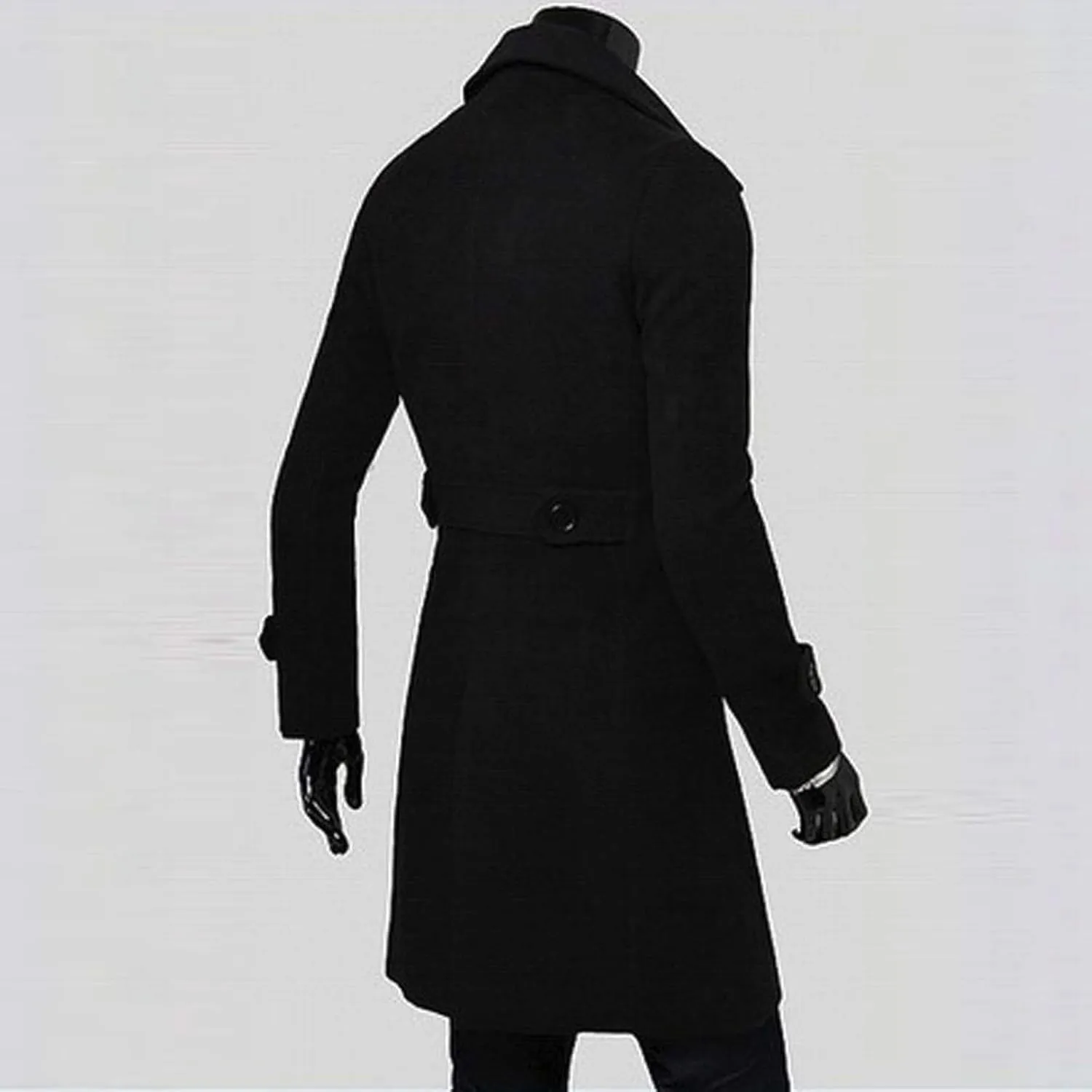 Men's Classic Wool Trench Overcoat Single Breasted Mid Long Wool Blend Top Pea Coats Jackets