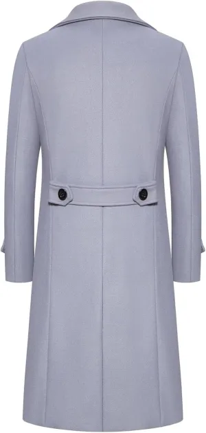 Men's Classic Wool Trench Overcoat Single Breasted Mid Long Wool Blend Top Pea Coats Jackets
