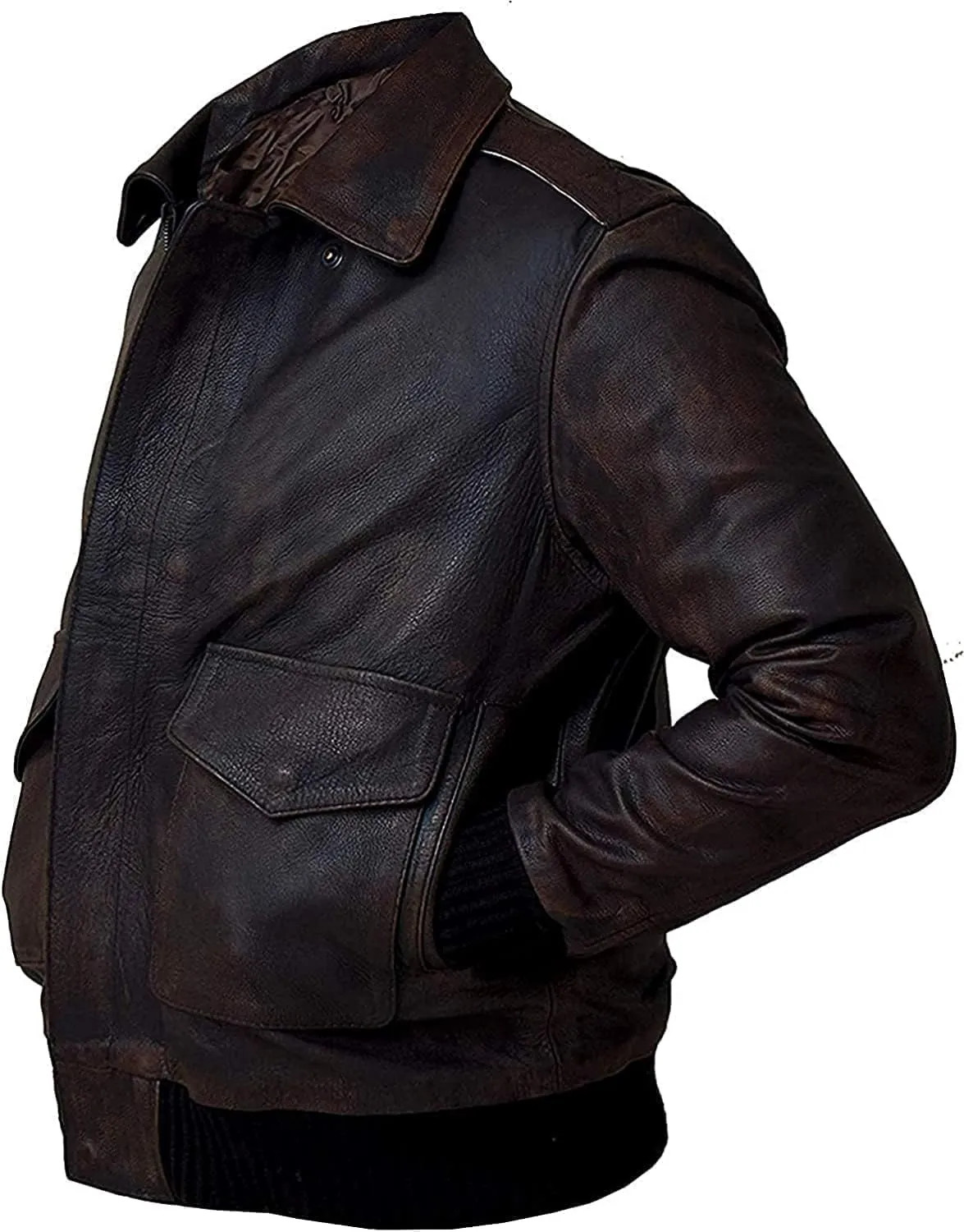 Mens G-1 Fur Collar US Navy Flight Distressed Brown Aviator Genuine Leather Jacket