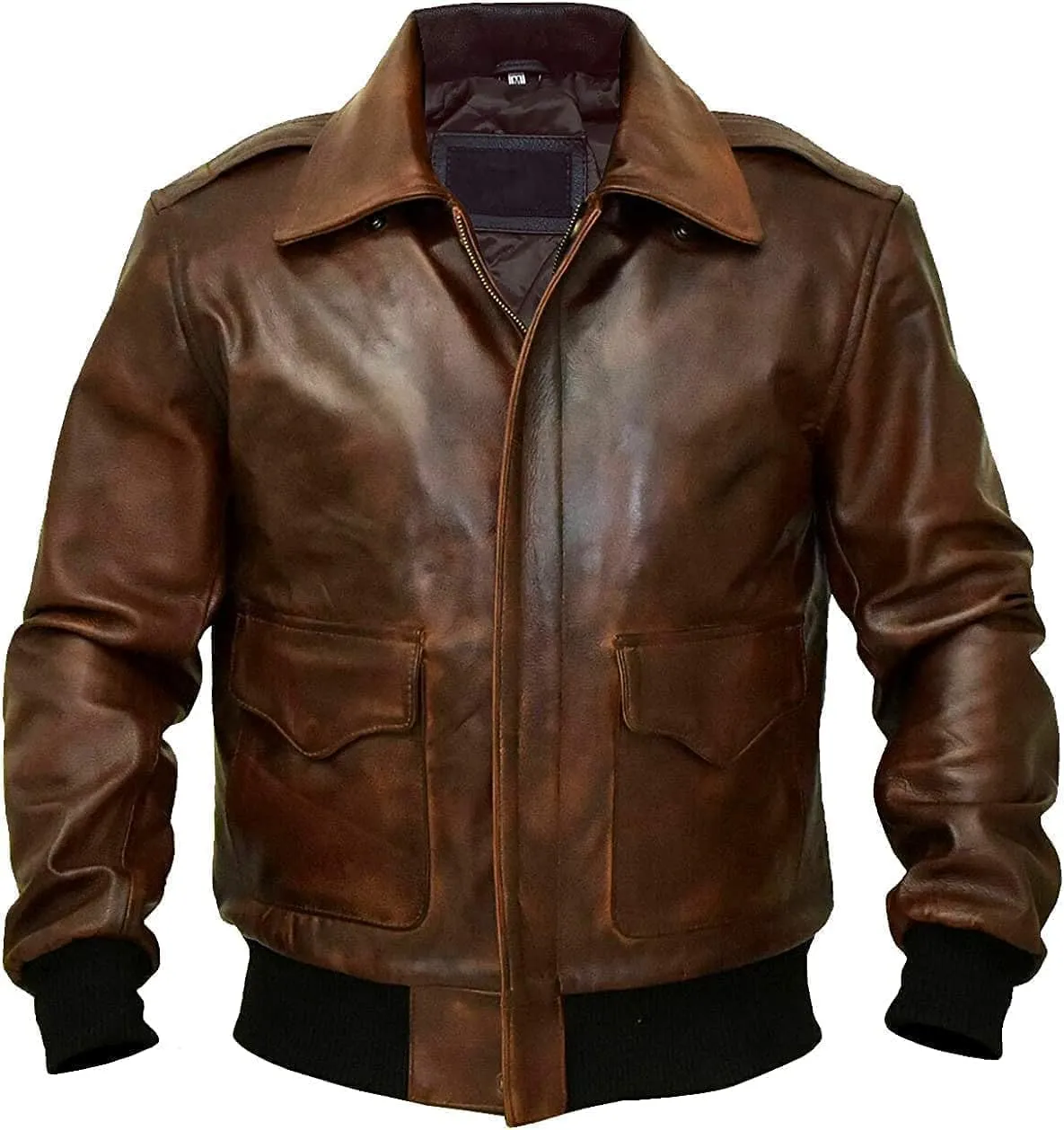 Mens G-1 Fur Collar US Navy Flight Distressed Brown Aviator Genuine Leather Jacket