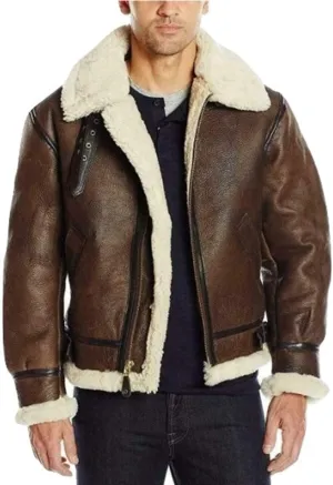 Men's Genuine B3 Shearling Sheepskin Bomber WW2 Leather Flight Pilot Aviator Jacket