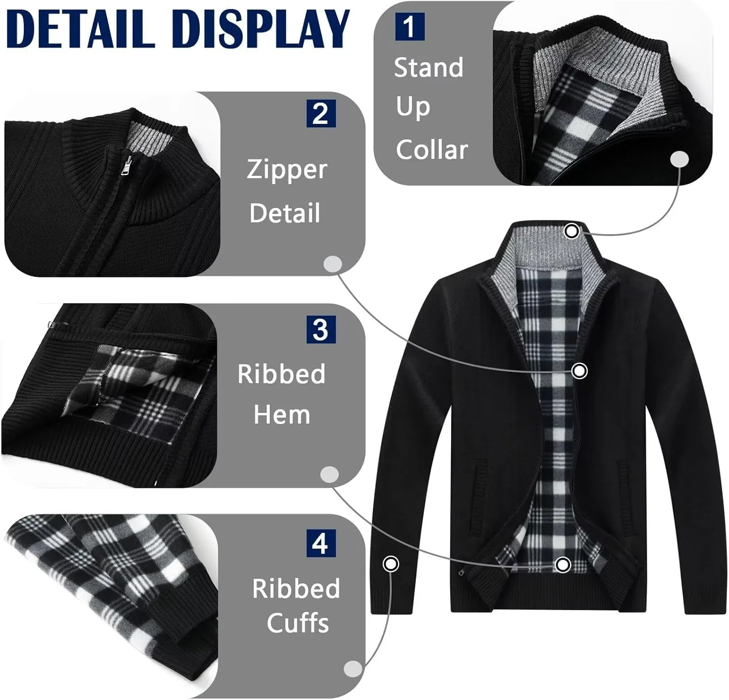 Men's Knit Cardigan Sweater Slim Fit Long Sleeve Stand Collar Full Zipper Casual Sweater