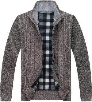 Men's Knit Cardigan Sweater Slim Fit Long Sleeve Stand Collar Full Zipper Casual Sweater