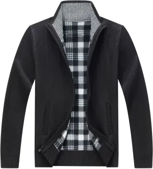 Men's Knit Cardigan Sweater Slim Fit Long Sleeve Stand Collar Full Zipper Casual Sweater