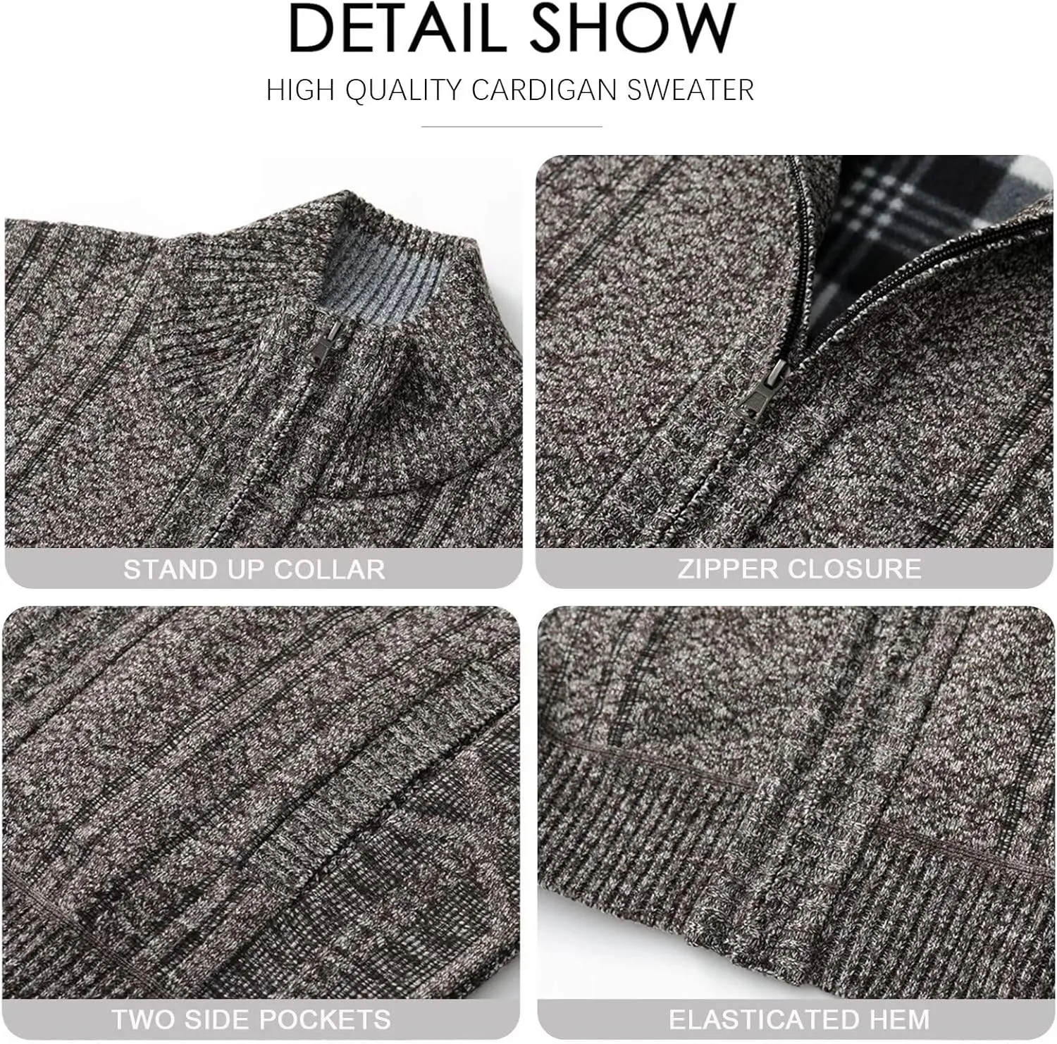 Men's Knit Cardigan Sweater Slim Fit Long Sleeve Stand Collar Full Zipper Casual Sweater