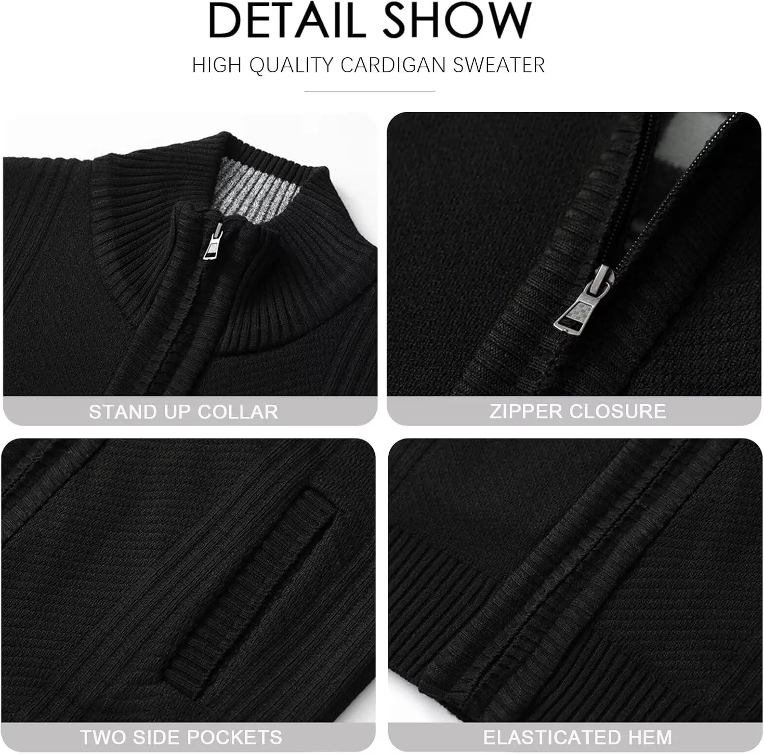 Men's Knit Cardigan Sweater Slim Fit Long Sleeve Stand Collar Full Zipper Casual Sweater