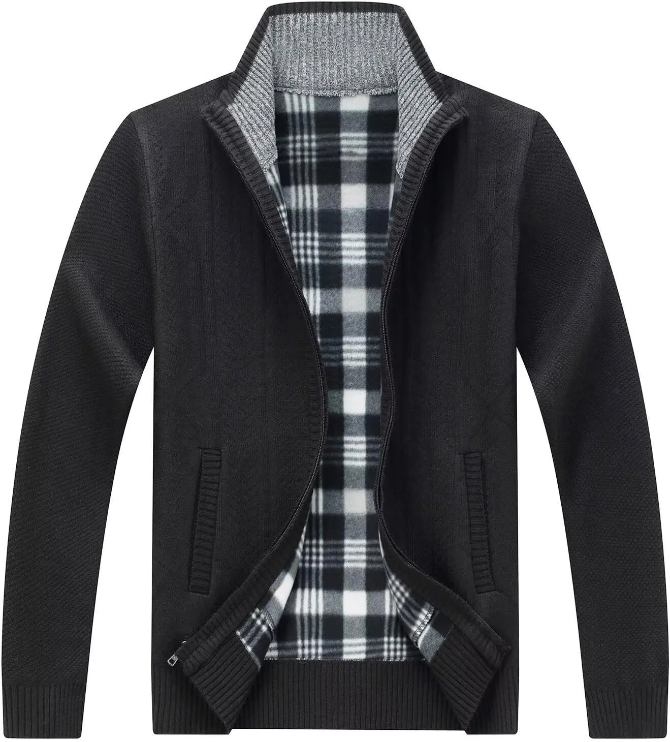 Men's Knit Cardigan Sweater Slim Fit Long Sleeve Stand Collar Full Zipper Casual Sweater