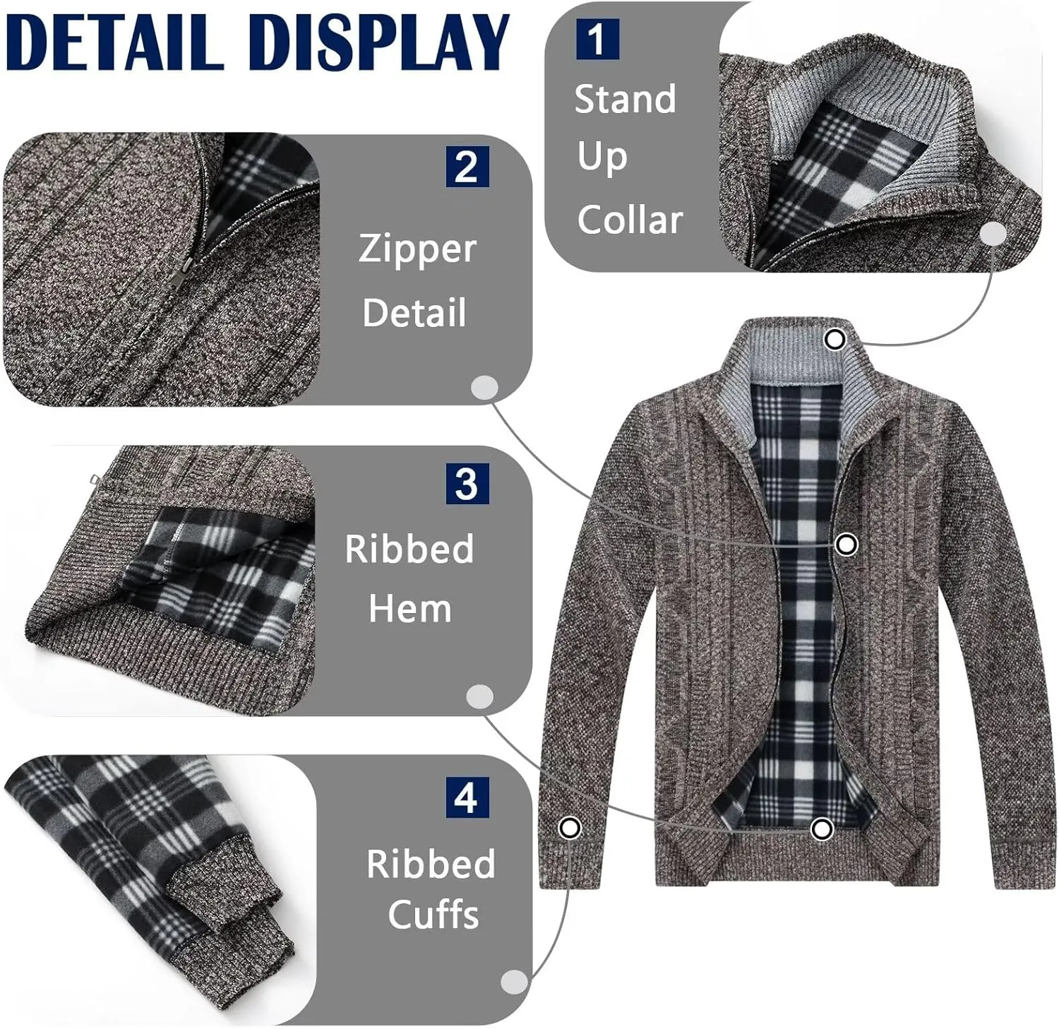 Men's Knit Cardigan Sweater Slim Fit Long Sleeve Stand Collar Full Zipper Casual Sweater