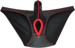 Men's Leather Like Nuts Out Brief Ball Hole Underwear Sexy Long Bulge Poch Briefs Shorts