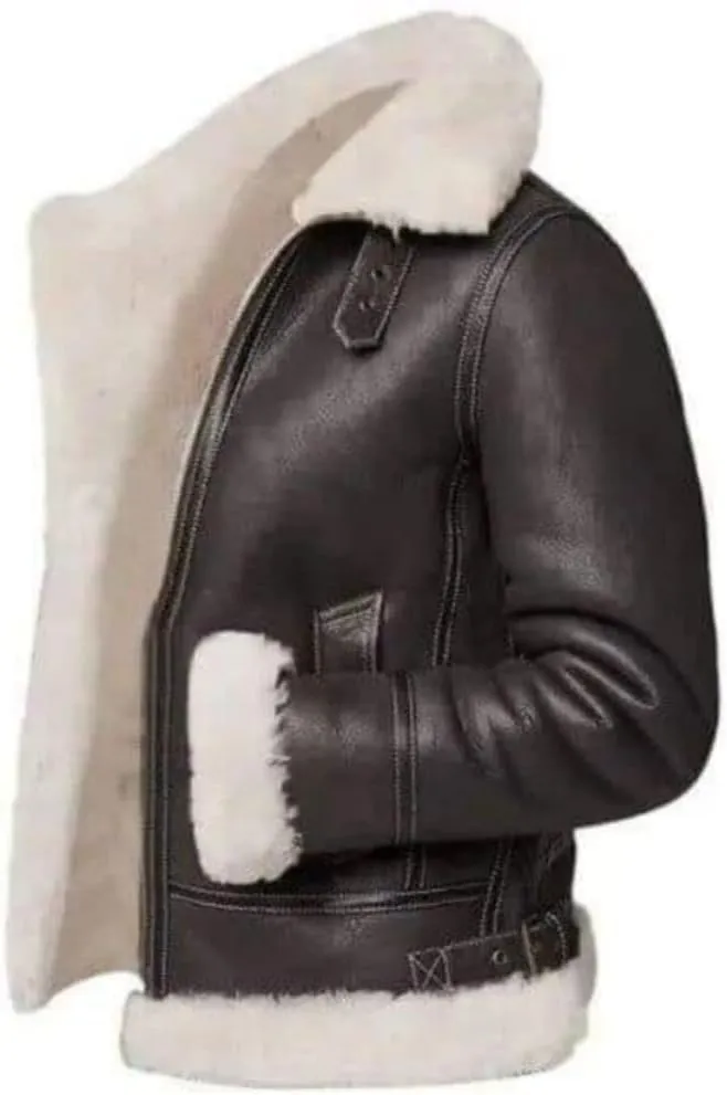 Men's RAF B3 Bomber Flight Pilot Aviator Fur Shearling Sheepskin Brown Leather Jacket