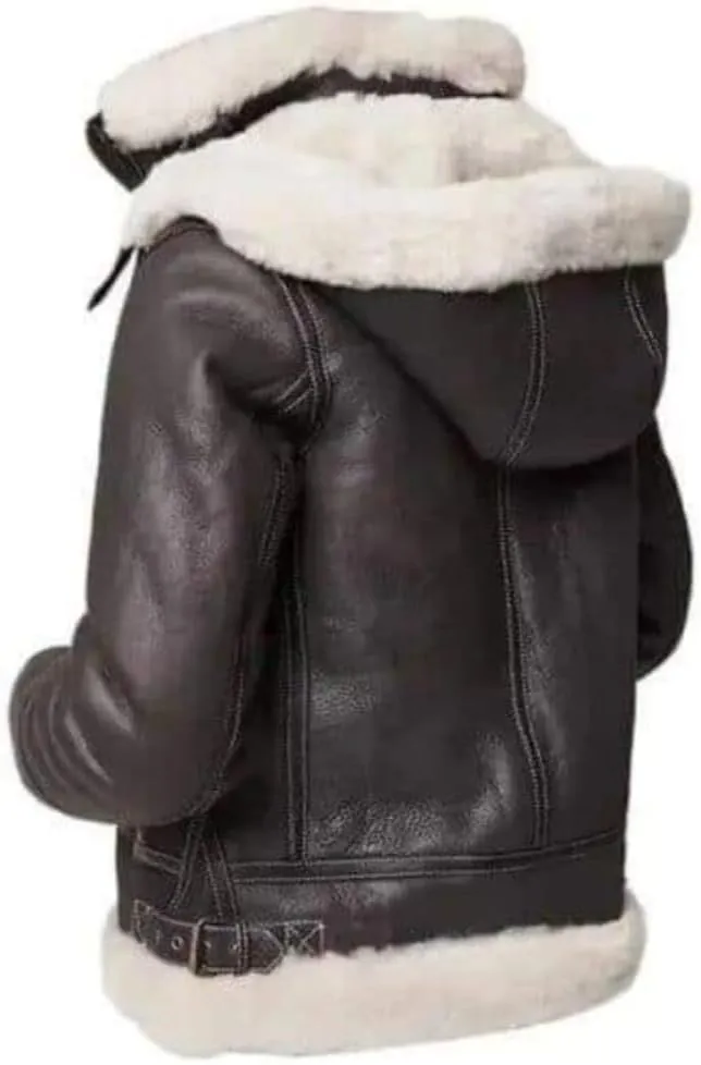 Men's RAF B3 Bomber Flight Pilot Aviator Fur Shearling Sheepskin Brown Leather Jacket