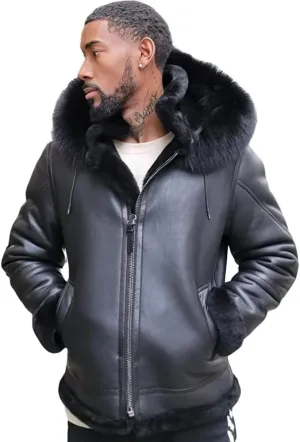 Men's RAF B3 Bomber Flight Pilot Aviator Fur Shearling Sheepskin Brown Leather Jacket
