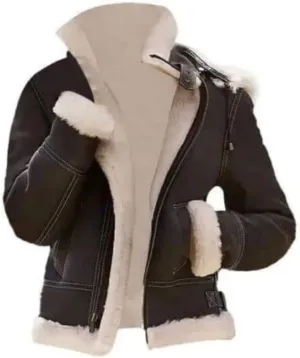 Men's RAF B3 Bomber Flight Pilot Aviator Fur Shearling Sheepskin Brown Leather Jacket
