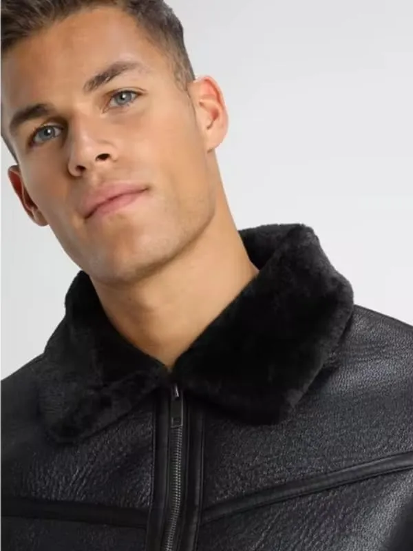 Men's RAF B3 Bomber Flight Pilot Aviator Fur Shearling Sheepskin Brown Leather Jacket