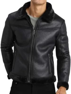 Men's RAF B3 Bomber Flight Pilot Aviator Fur Shearling Sheepskin Brown Leather Jacket