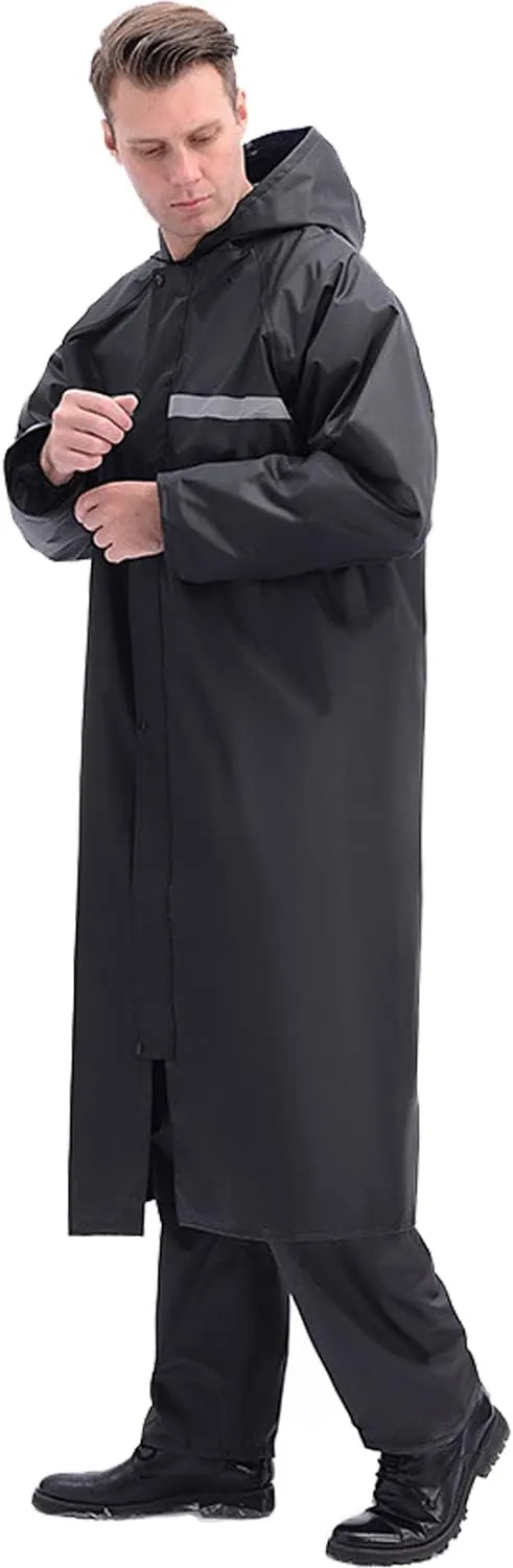 Men's Raincoat Long Black Rain Jacket Hooded Waterproof Emergency Poncho Raincoat Trench Fishing Coat