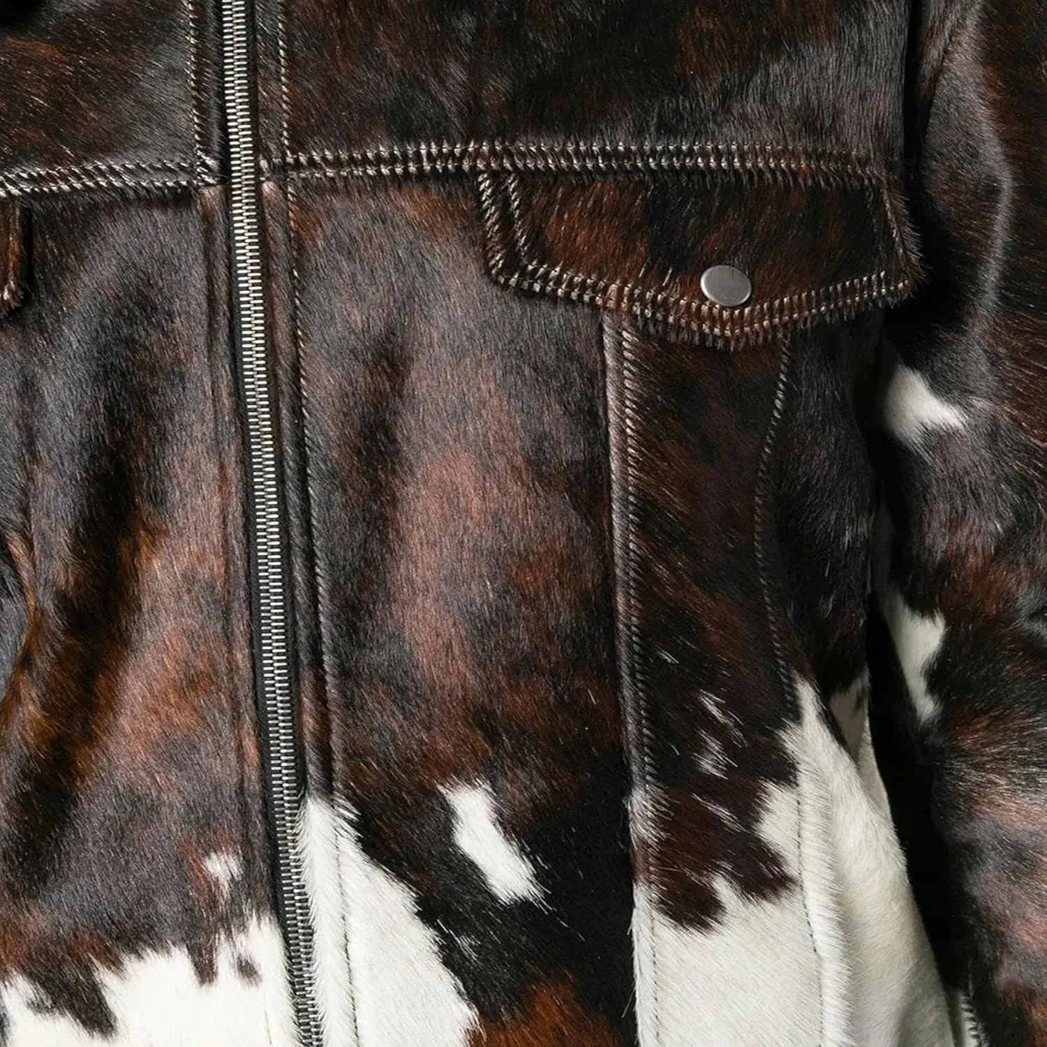 Men's Real Cow Hair on Leather Jacket, Cow Skin Print Pony Skin Coat, Casual