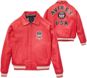 Mens Red Avi Rex Military Leather Jacket| Aviator Motorcycle Bomber Jacket | Biker Genuine leather Jacket for Men