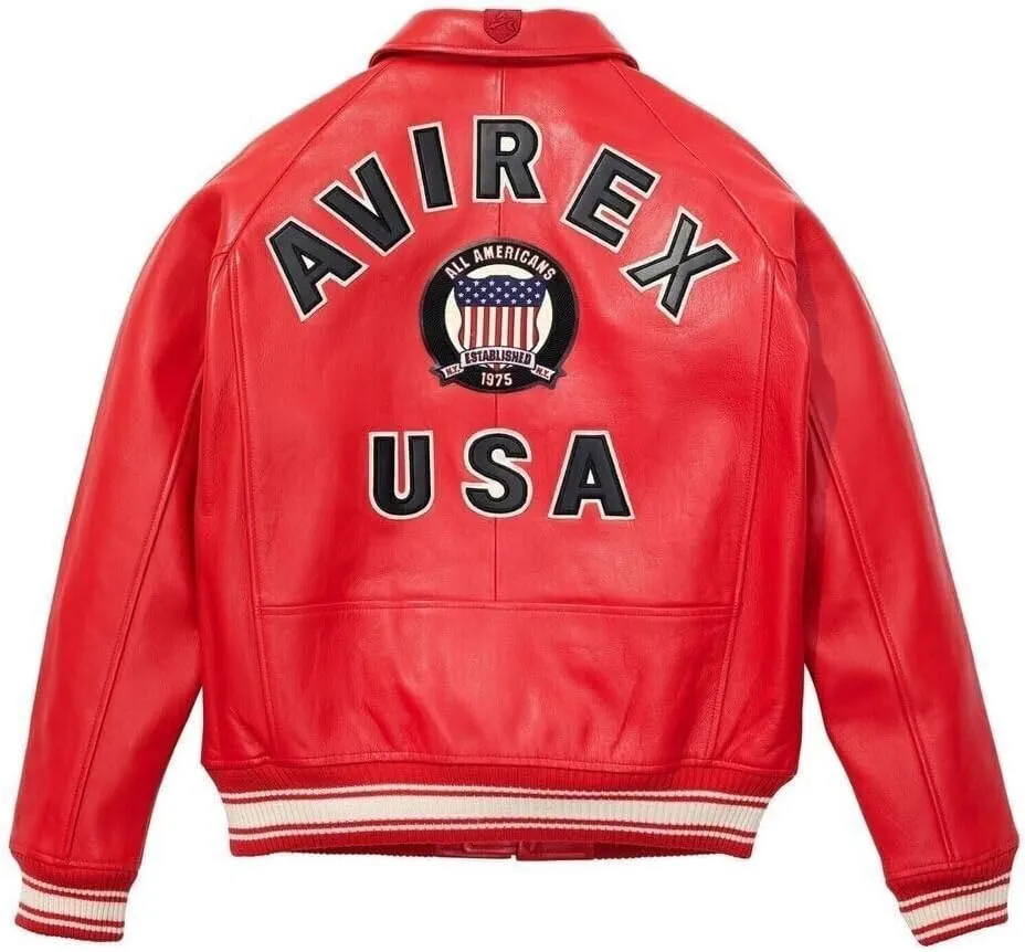 Mens Red Avi Rex Military Leather Jacket| Aviator Motorcycle Bomber Jacket | Biker Genuine leather Jacket for Men