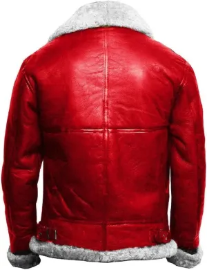Mens Red jacket A2 Bomber Aviator Christmas Holiday Faux Fur Leather Jacket