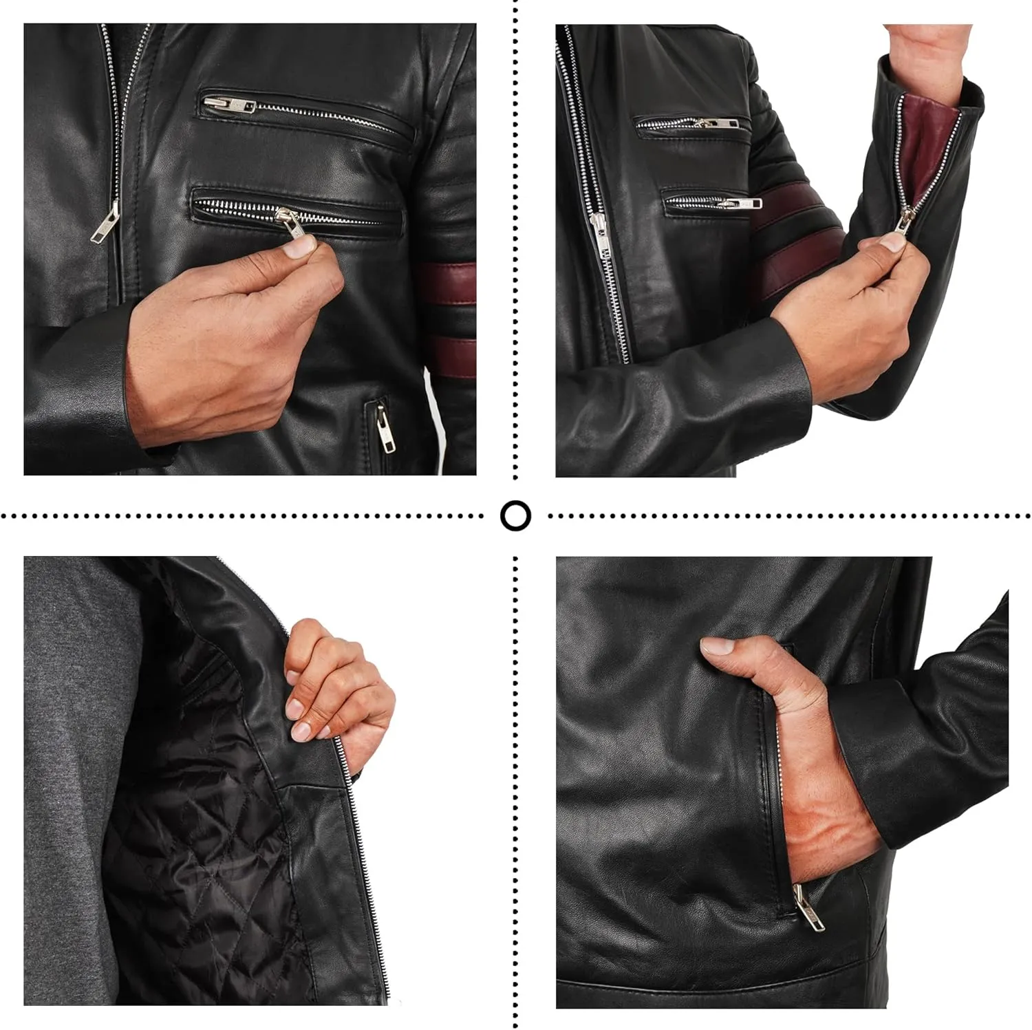 Men's Red Synthetic Leather Motorcycle Jacket  Retro Biker Jacket with White Racing Stripes