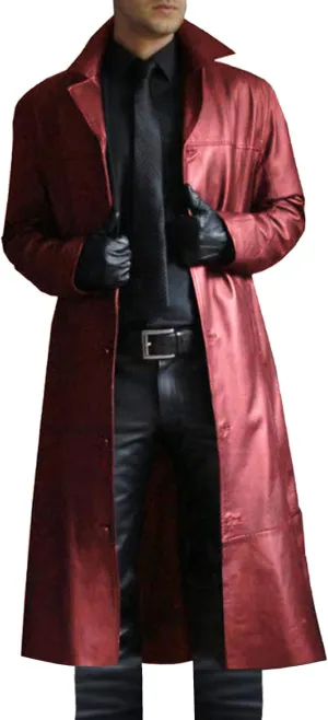 Mens Retro Leather Jacket Long Steampunk Overcoat Long Sleeve Open Front Cardigan Jacket Vintage Trench Coat