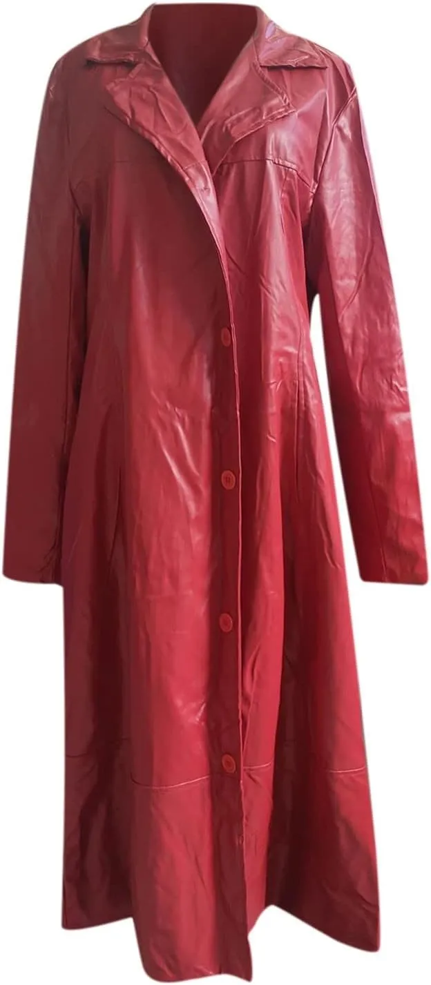 Mens Retro Leather Jacket Long Steampunk Overcoat Long Sleeve Open Front Cardigan Jacket Vintage Trench Coat