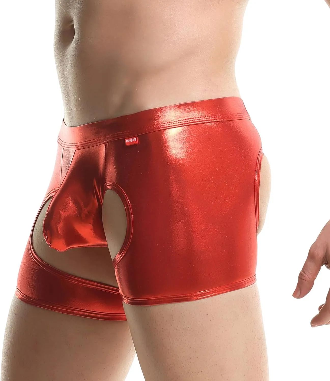 Men's Shiny Patent Leather Hollow Boxer Briefs Low Rise Underwear Bulge Pouch Underpants