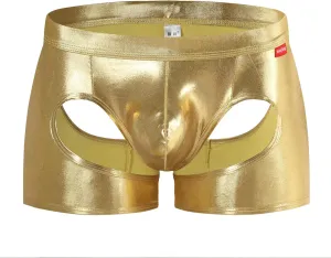 Men's Shiny Patent Leather Hollow Boxer Briefs Low Rise Underwear Bulge Pouch Underpants