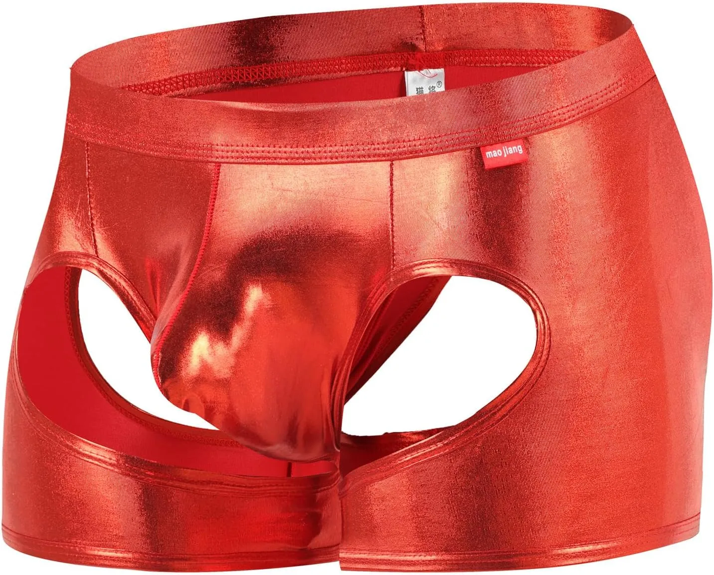 Men's Shiny Patent Leather Hollow Boxer Briefs Low Rise Underwear Bulge Pouch Underpants
