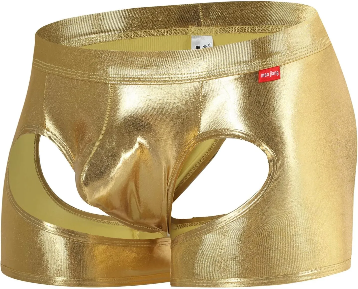 Men's Shiny Patent Leather Hollow Boxer Briefs Low Rise Underwear Bulge Pouch Underpants