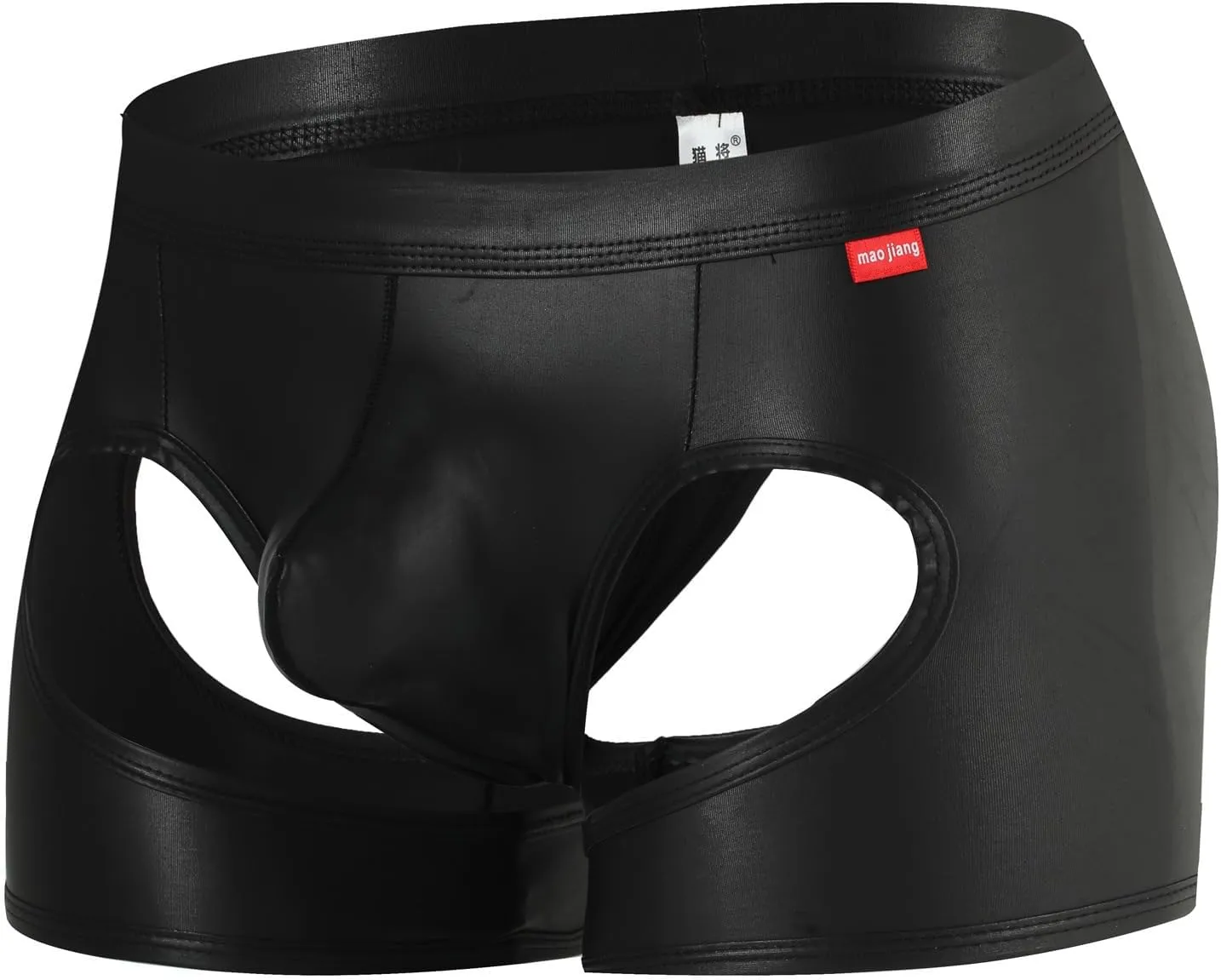 Men's Shiny Patent Leather Hollow Boxer Briefs Low Rise Underwear Bulge Pouch Underpants