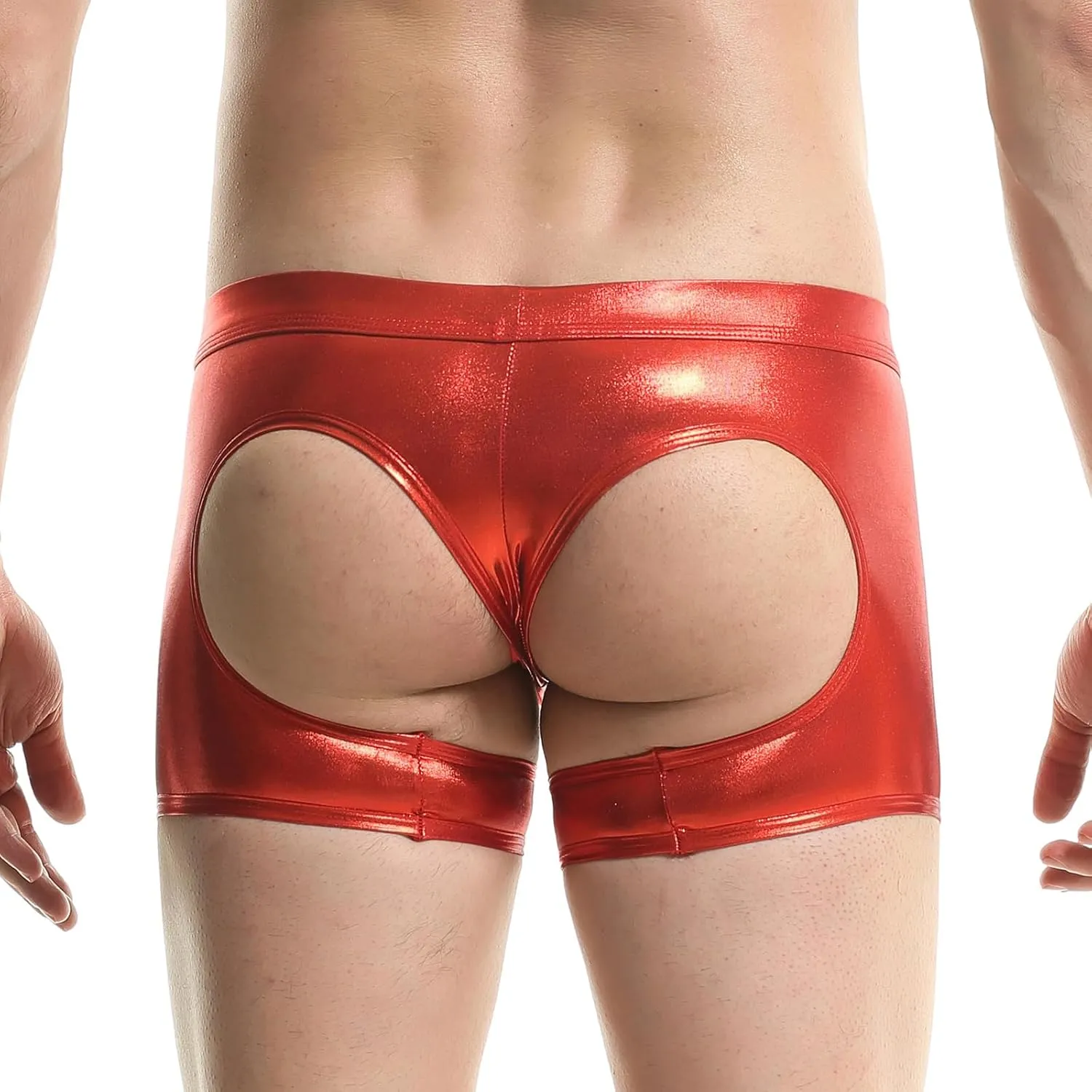 Men's Shiny Patent Leather Hollow Boxer Briefs Low Rise Underwear Bulge Pouch Underpants