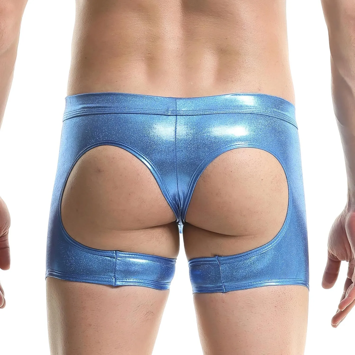 Men's Shiny Patent Leather Hollow Boxer Briefs Low Rise Underwear Bulge Pouch Underpants