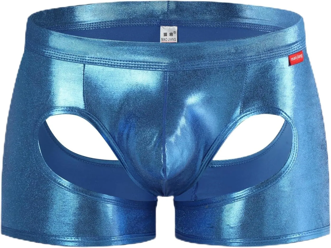 Men's Shiny Patent Leather Hollow Boxer Briefs Low Rise Underwear Bulge Pouch Underpants