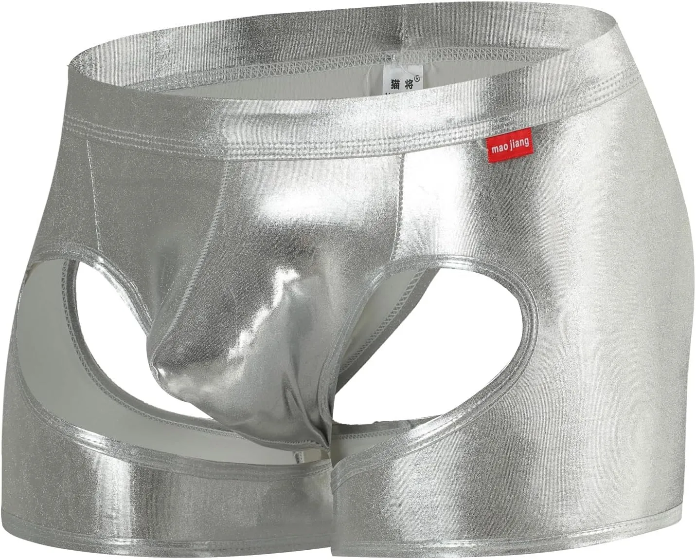 Men's Shiny Patent Leather Hollow Boxer Briefs Low Rise Underwear Bulge Pouch Underpants
