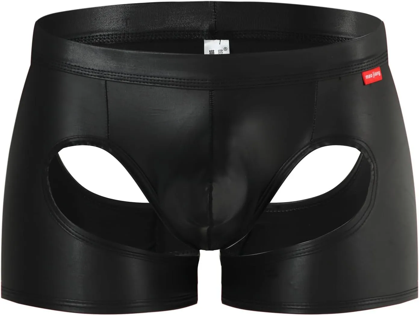 Men's Shiny Patent Leather Hollow Boxer Briefs Low Rise Underwear Bulge Pouch Underpants