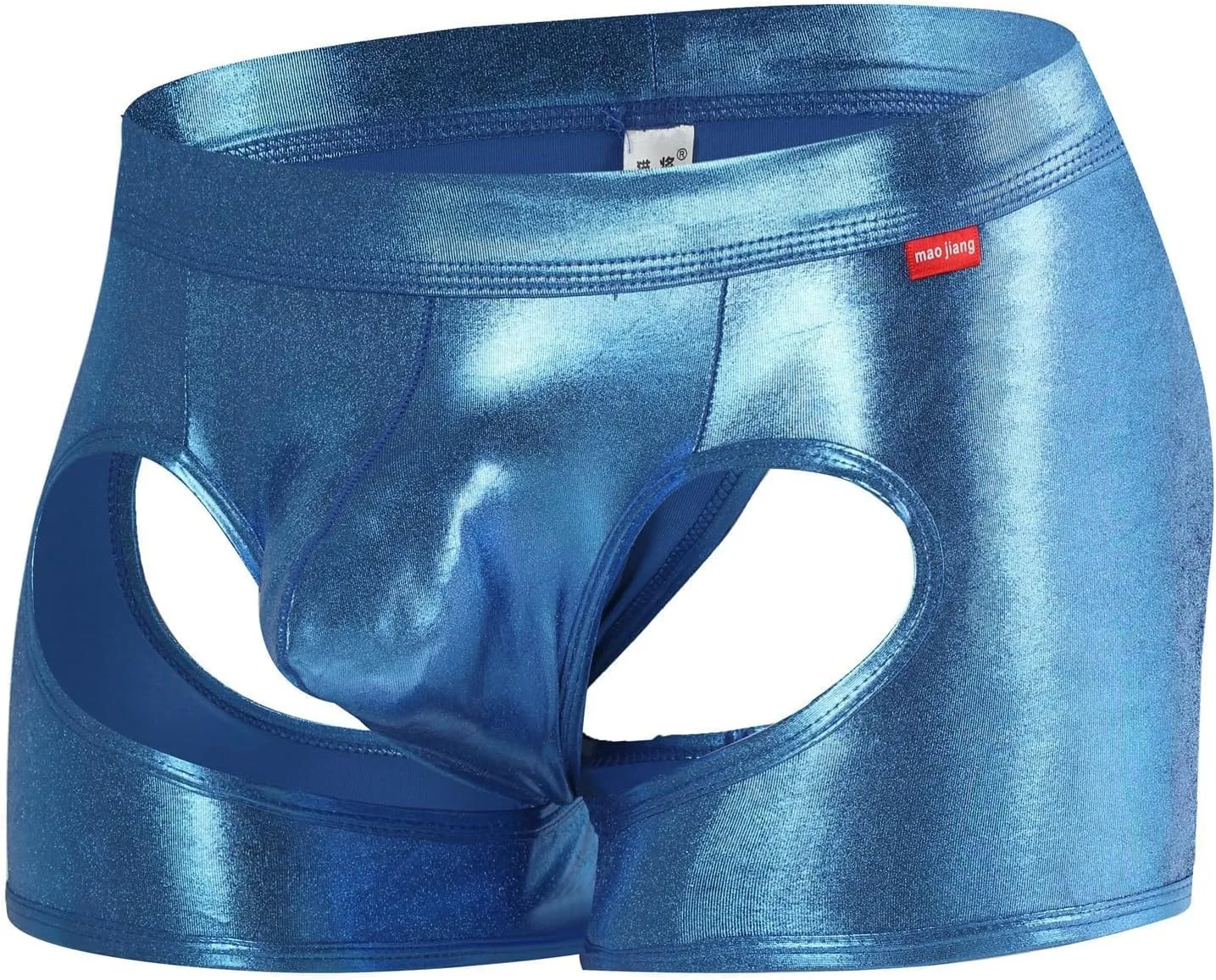 Men's Shiny Patent Leather Hollow Boxer Briefs Low Rise Underwear Bulge Pouch Underpants
