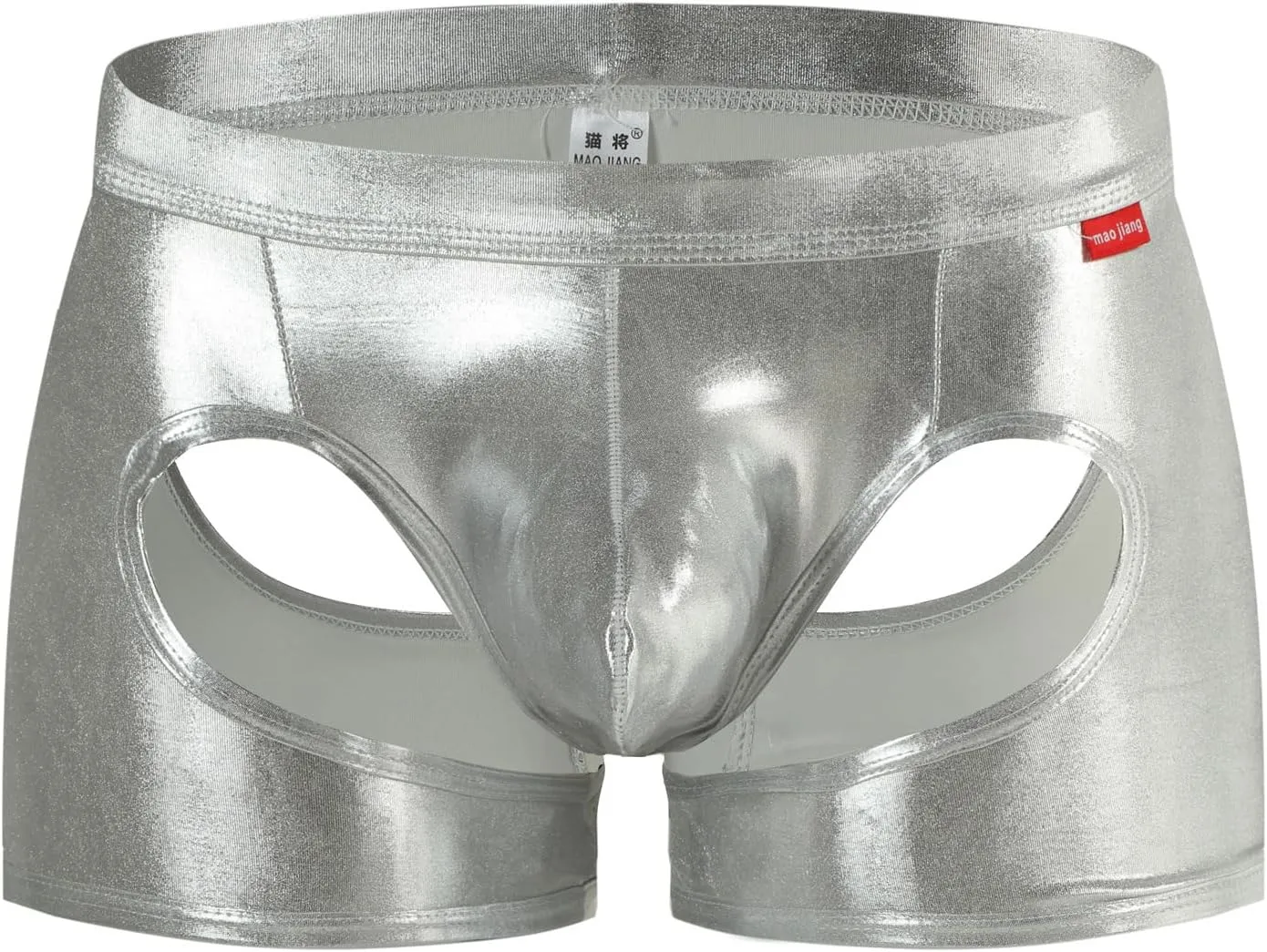 Men's Shiny Patent Leather Hollow Boxer Briefs Low Rise Underwear Bulge Pouch Underpants