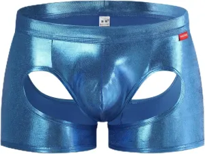 Men's Shiny Patent Leather Hollow Boxer Briefs Low Rise Underwear Bulge Pouch Underpants