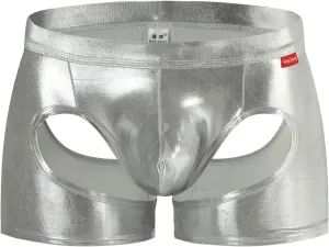 Men's Shiny Patent Leather Hollow Boxer Briefs Low Rise Underwear Bulge Pouch Underpants