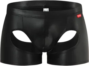 Men's Shiny Patent Leather Hollow Boxer Briefs Low Rise Underwear Bulge Pouch Underpants