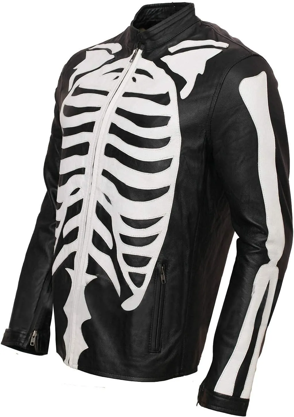 Men's Skeleton Design Motorcycle Racing Black Biker Leather Jacket