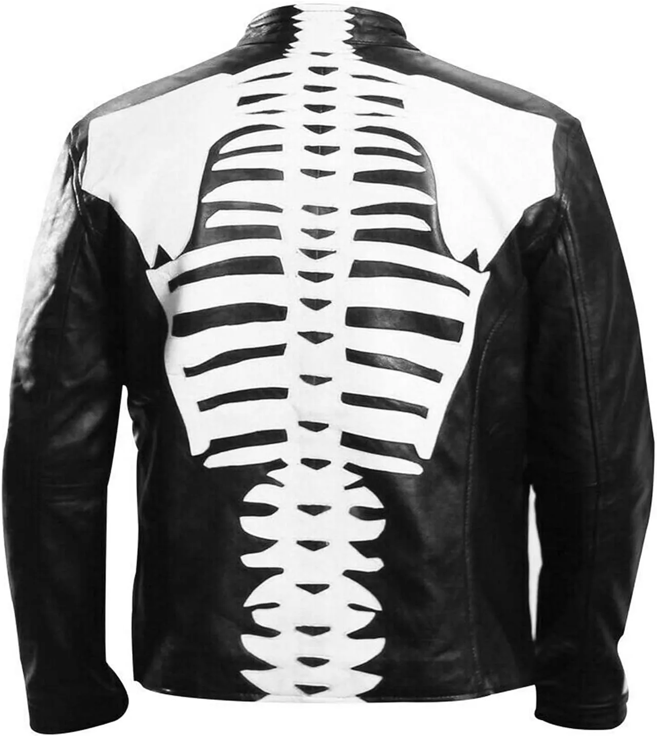 Men's Skeleton Design Motorcycle Racing Black Biker Leather Jacket