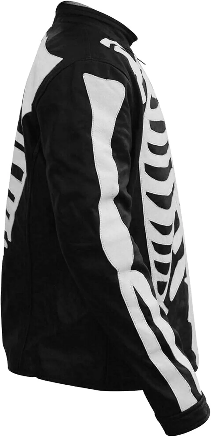 Men's Skeleton Design Motorcycle Racing Black Biker Leather Jacket